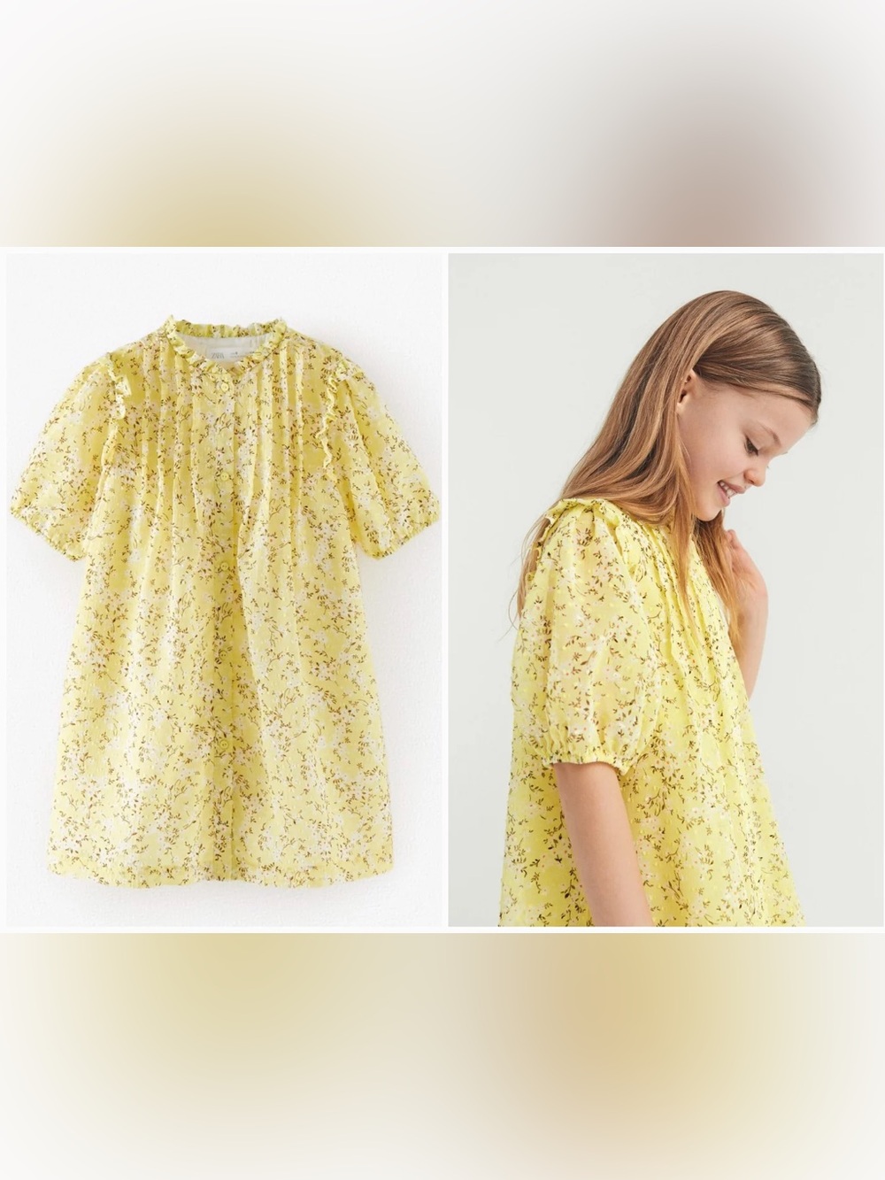 Zara | Girls Yellow Floral Button-Front Babydoll Dress